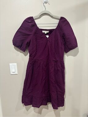 LOFT Deep Purple Puff-Sleeve Mini Dress